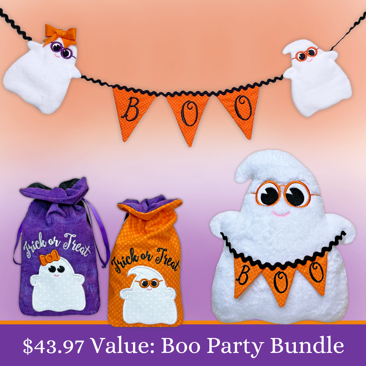 Boo Party Bundle In the Hoop Machine Embroidery Design Set