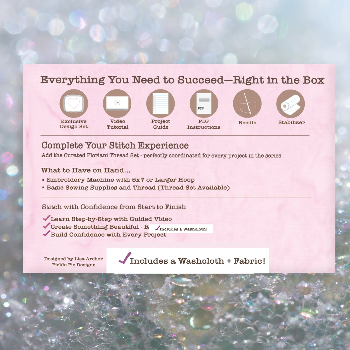 Starter Series Machine Embroidery Kit No. 02: Bubbles & Bliss Washcloth