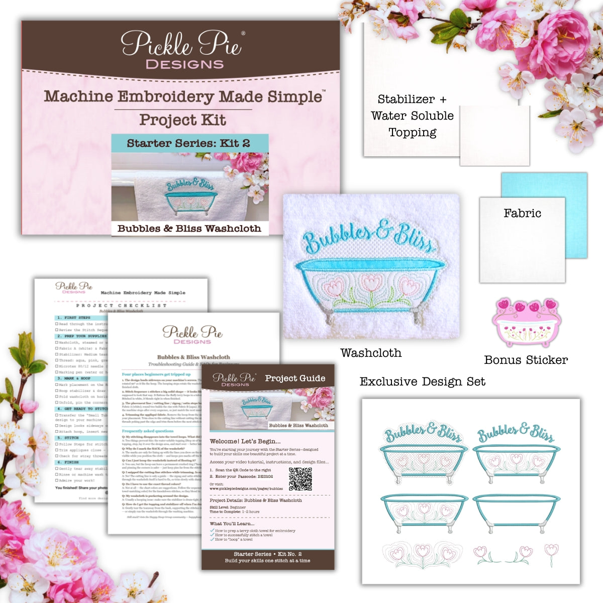 Starter Series Machine Embroidery Kit No. 02: Bubbles & Bliss Washcloth