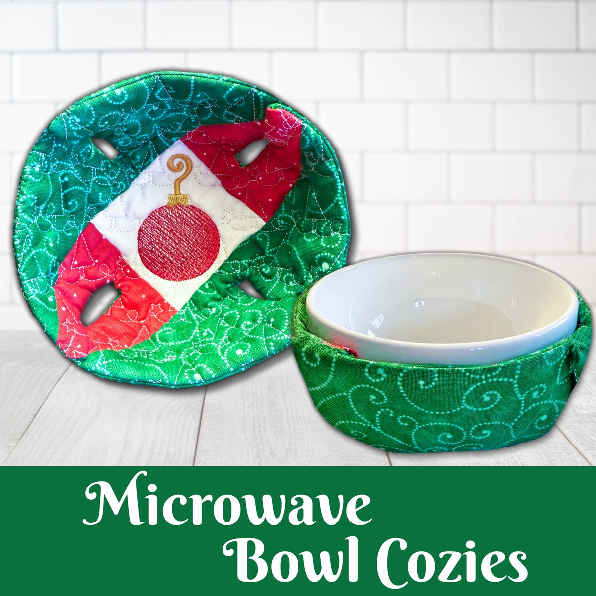 Christmas Microwave Quilted Bowl Cozies In the Hoop Machine Embroidery Design