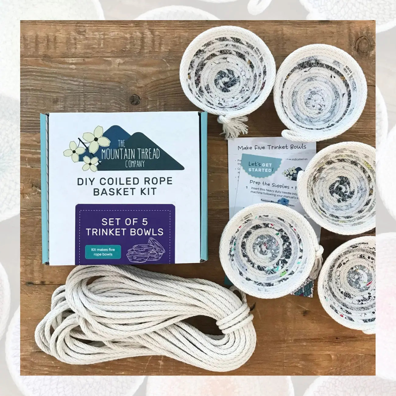 Pickled Rope Coiled Rope Basket Kit 5 Trinket Bowls - PicklePie Designs