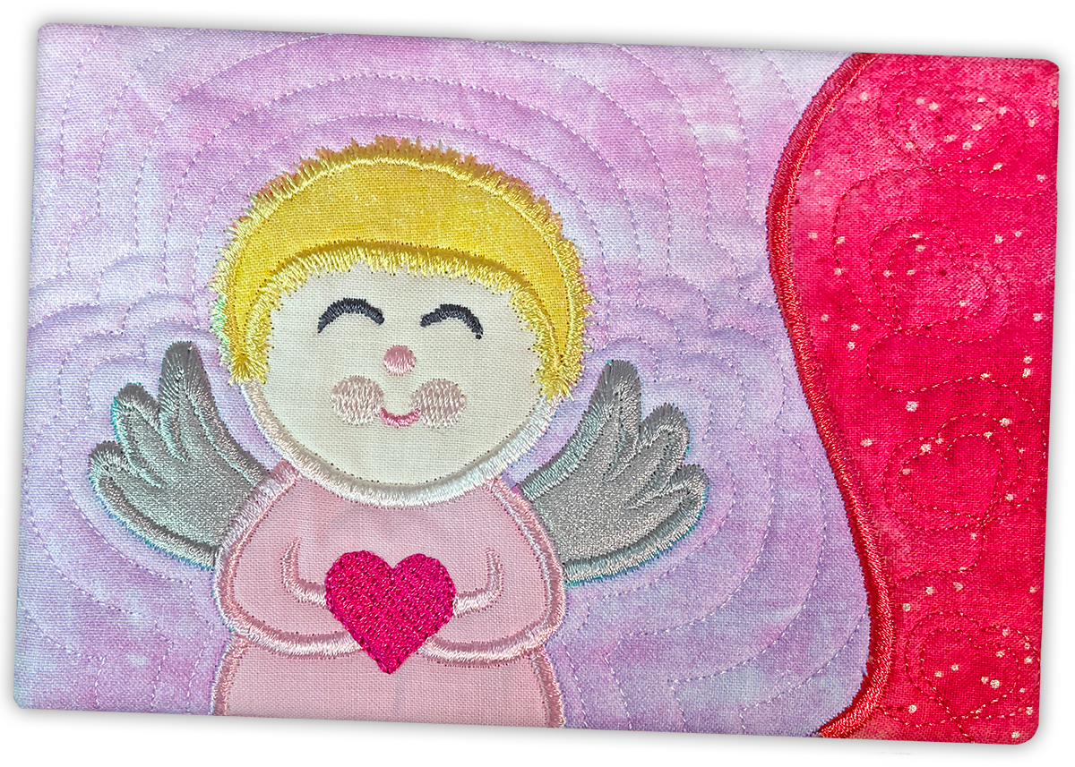 Cupid Valentine Mug Rugs In the Hoop Embroidery Design
