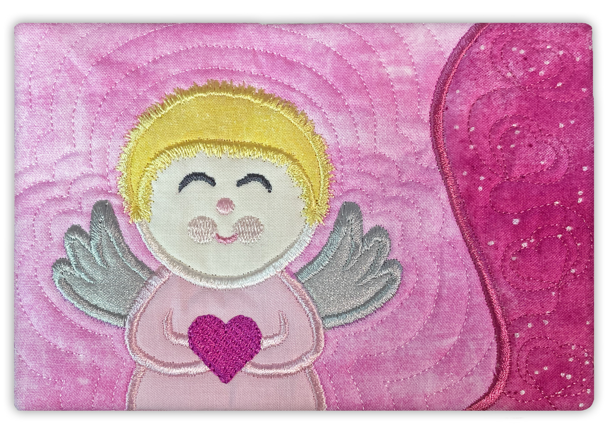 Cupid Valentine Mug Rugs In the Hoop Embroidery Design
