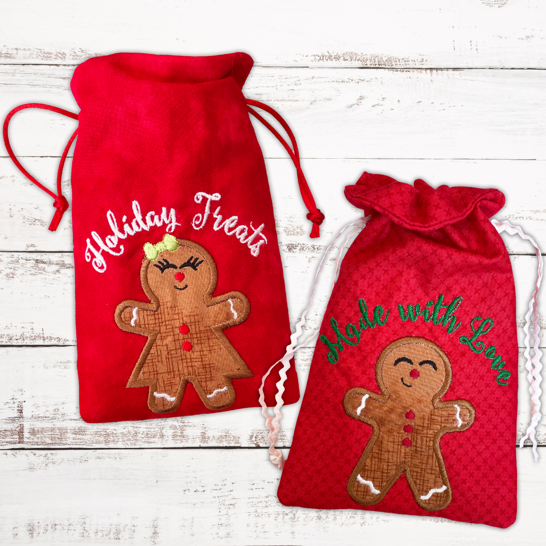 Gingerbread Treat Bags In the Hoop Machine Embroidery Design Set