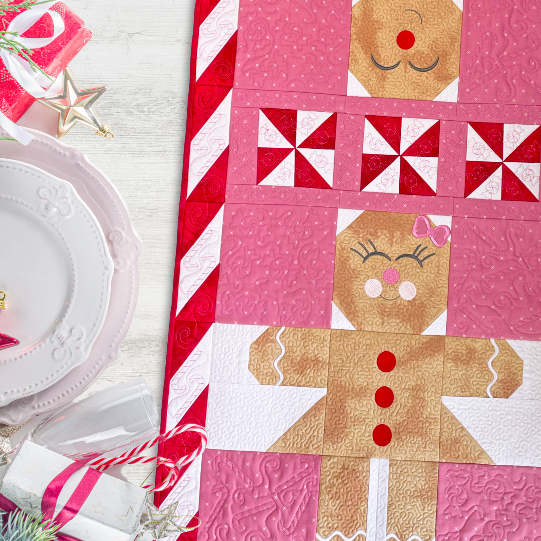 Gingerbread In-the-Hoop Table Runner Quilt Embroidery Design Set