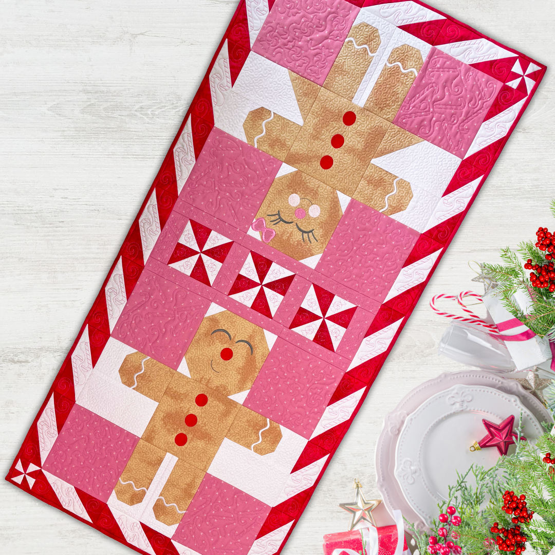 Gingerbread In-the-Hoop Table Runner Quilt Embroidery Design Set