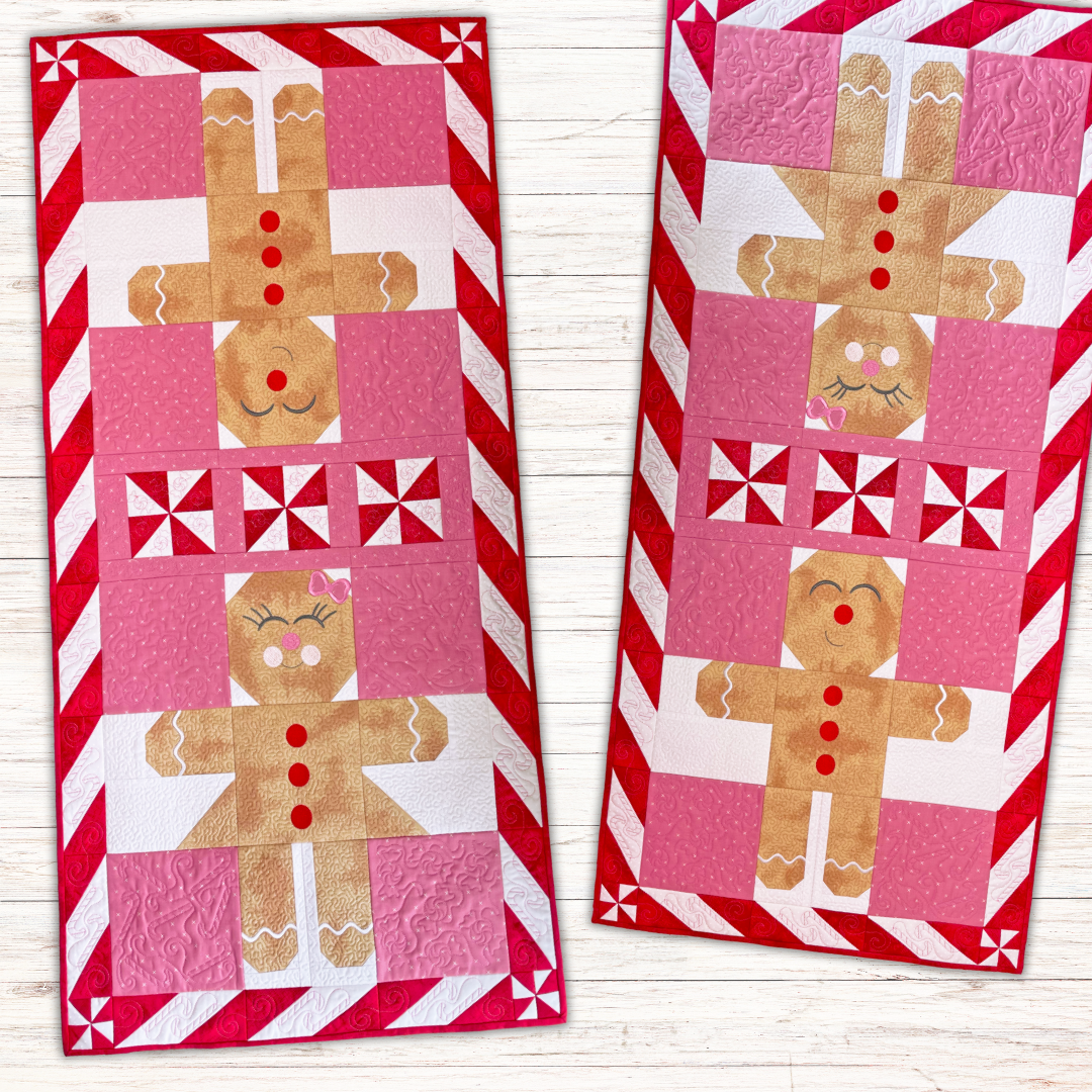 Gingerbread In-the-Hoop Table Runner Quilt Embroidery Design Set