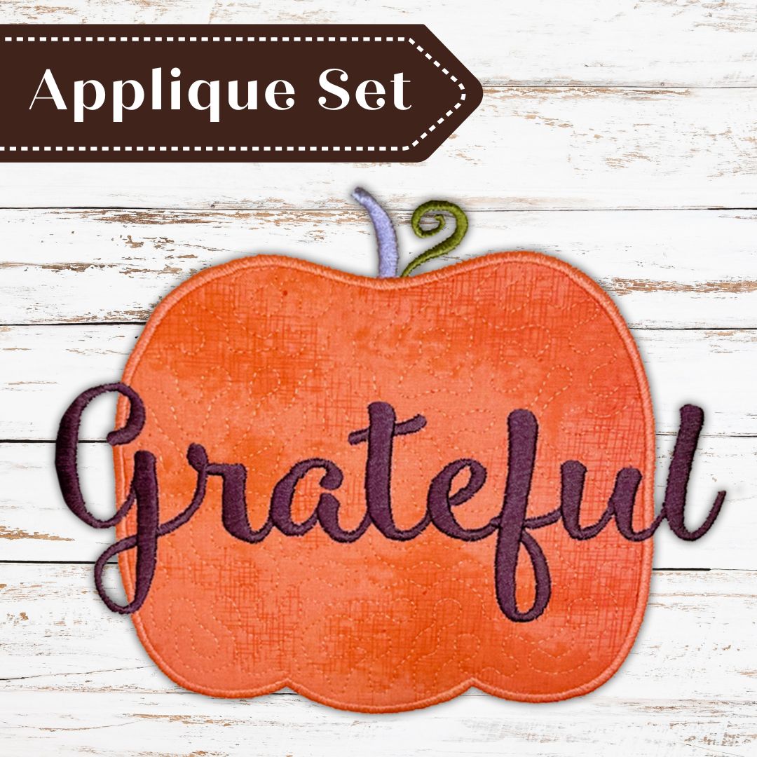 Grateful Thankful Blessed Machine Embroidery Applique Set