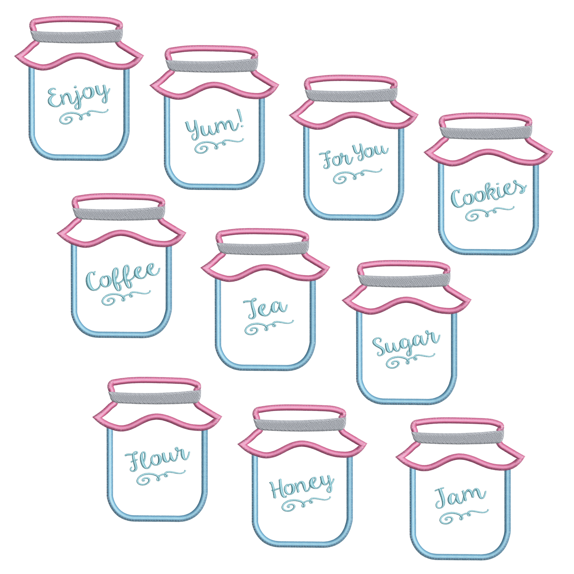 Mason Jar Machine Embroidery Applique Set