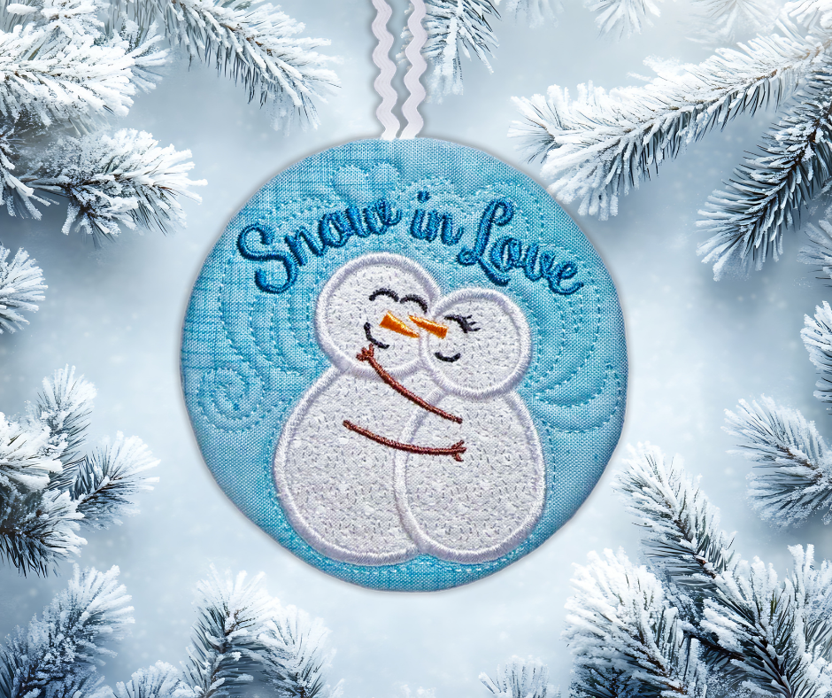 Snow in Love Ornament In-the-Hoop Machine Embroidery Design