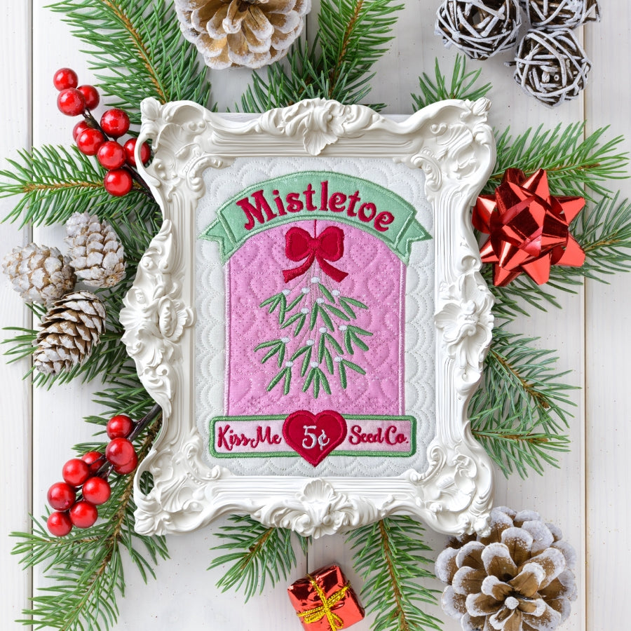Mistletoe Seed Packets Christmas Wall Hanging In the Hoop Embroidery Design