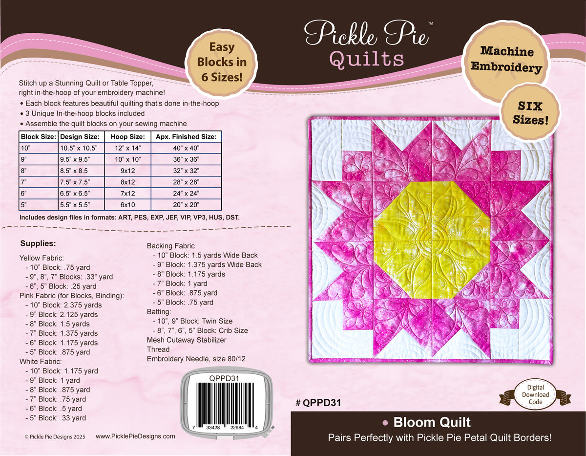 Dealer Only - Bloom Quilt In the Hoop Machine Embroidery Design Set