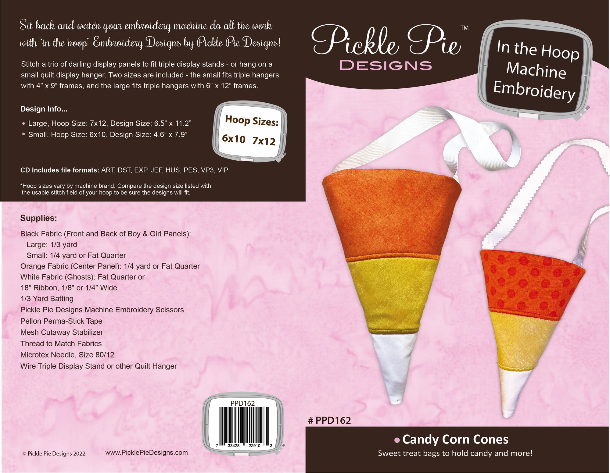 Candy Corn Cones In the Hoop Embroidery Design Collection