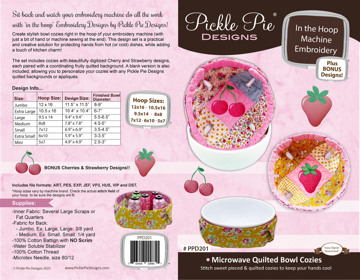 Dealer Only - Microwave Quilted Bowl Cozies In the Hoop Machine Embroidery Design Set
