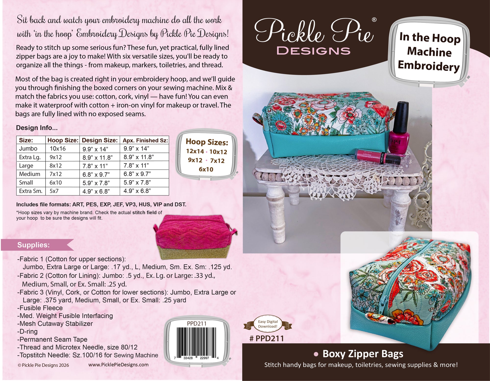 Dealer Only Boxy Zipper Bags In the Hoop Machine Embroidery Designs