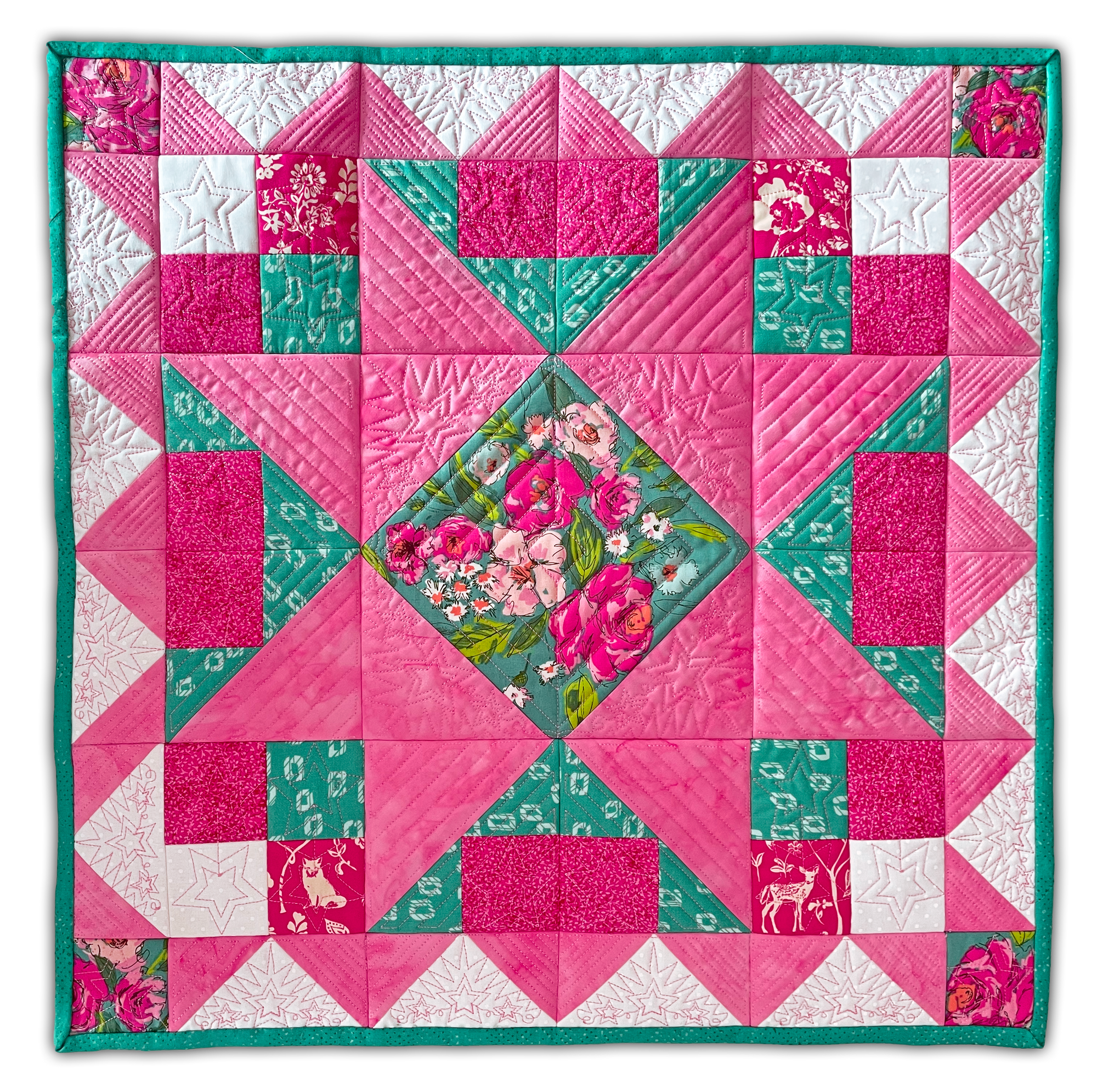 Pink Star s Bright Quilt In the hoop