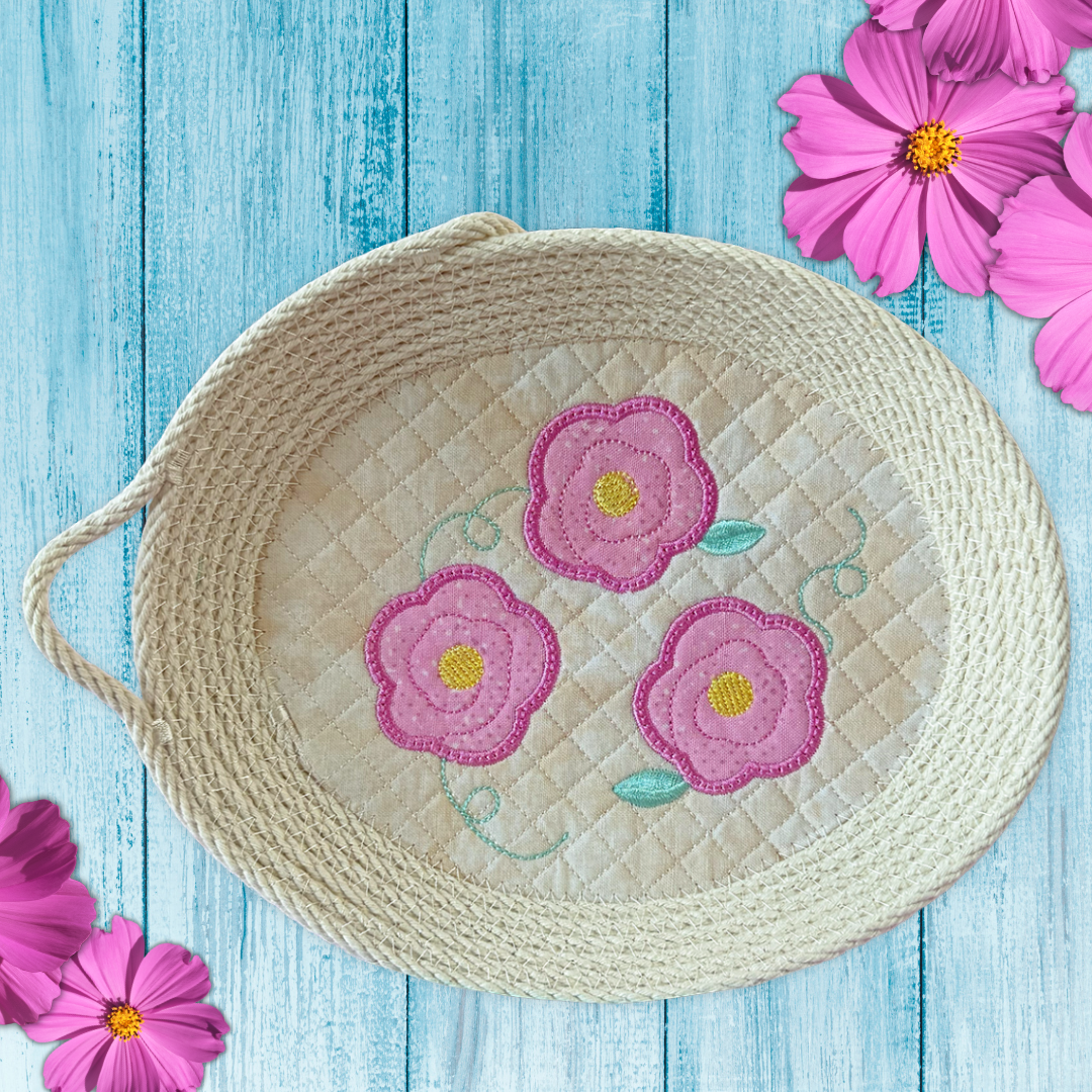 Pretty Posies Rope Bowl Bases In the Hoop Machine Embroidery Design Set