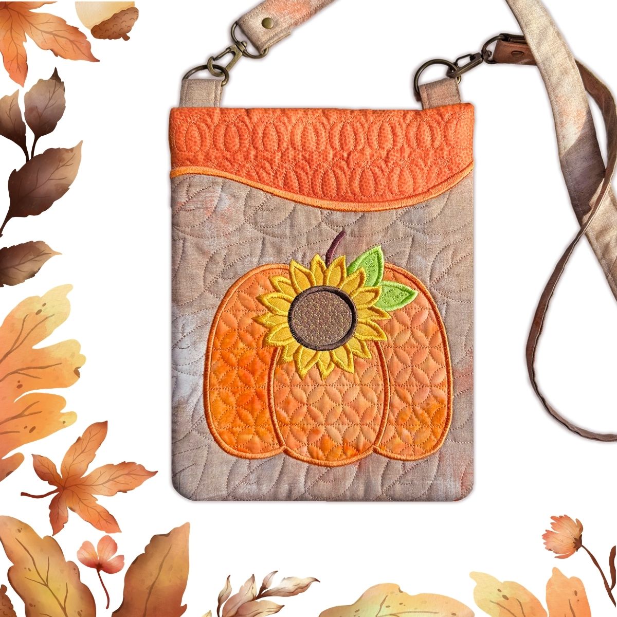 Autumn Pumpkin and Sunflower Crossbody Bags In the Hoop Embroidery Design