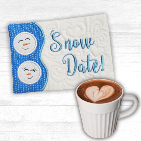 Snow Date Mug Rugs In the Hoop Embroidery Design