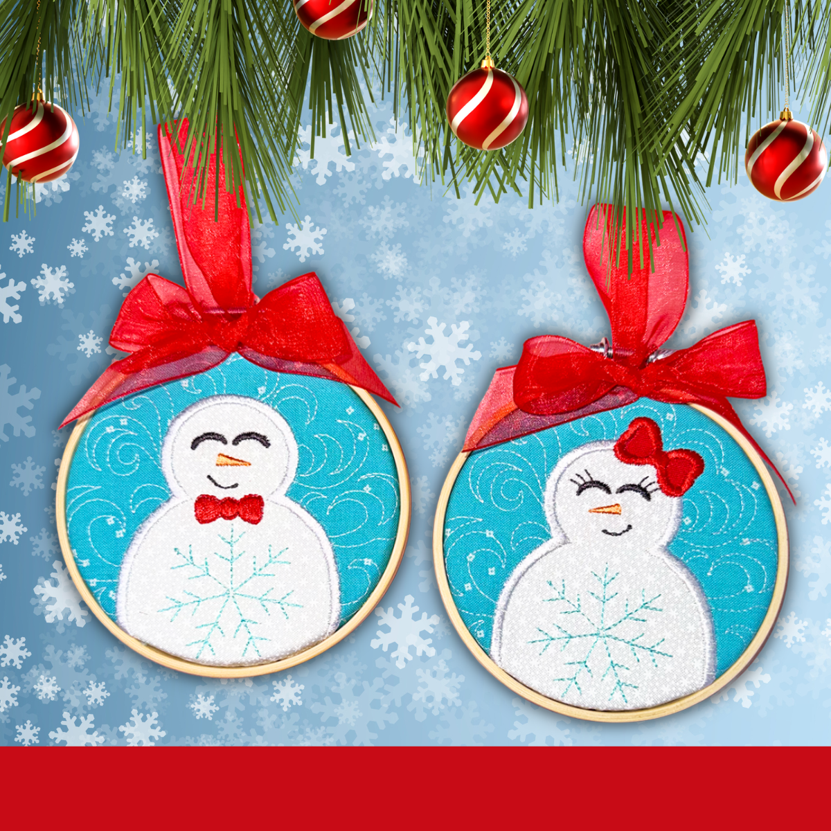 Snowman Ornament In the Hoop Embroidery Design Set
