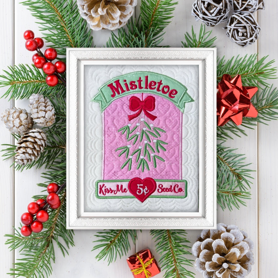Mistletoe Seed Packets Christmas Wall Hanging In the Hoop Embroidery Design