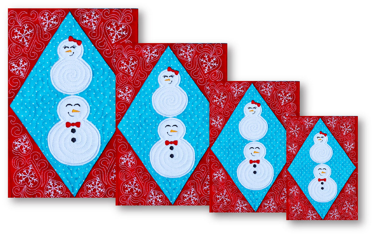 Snow Date Quilt Table Runner + Placemats In-the-Hoop Embroidery Design