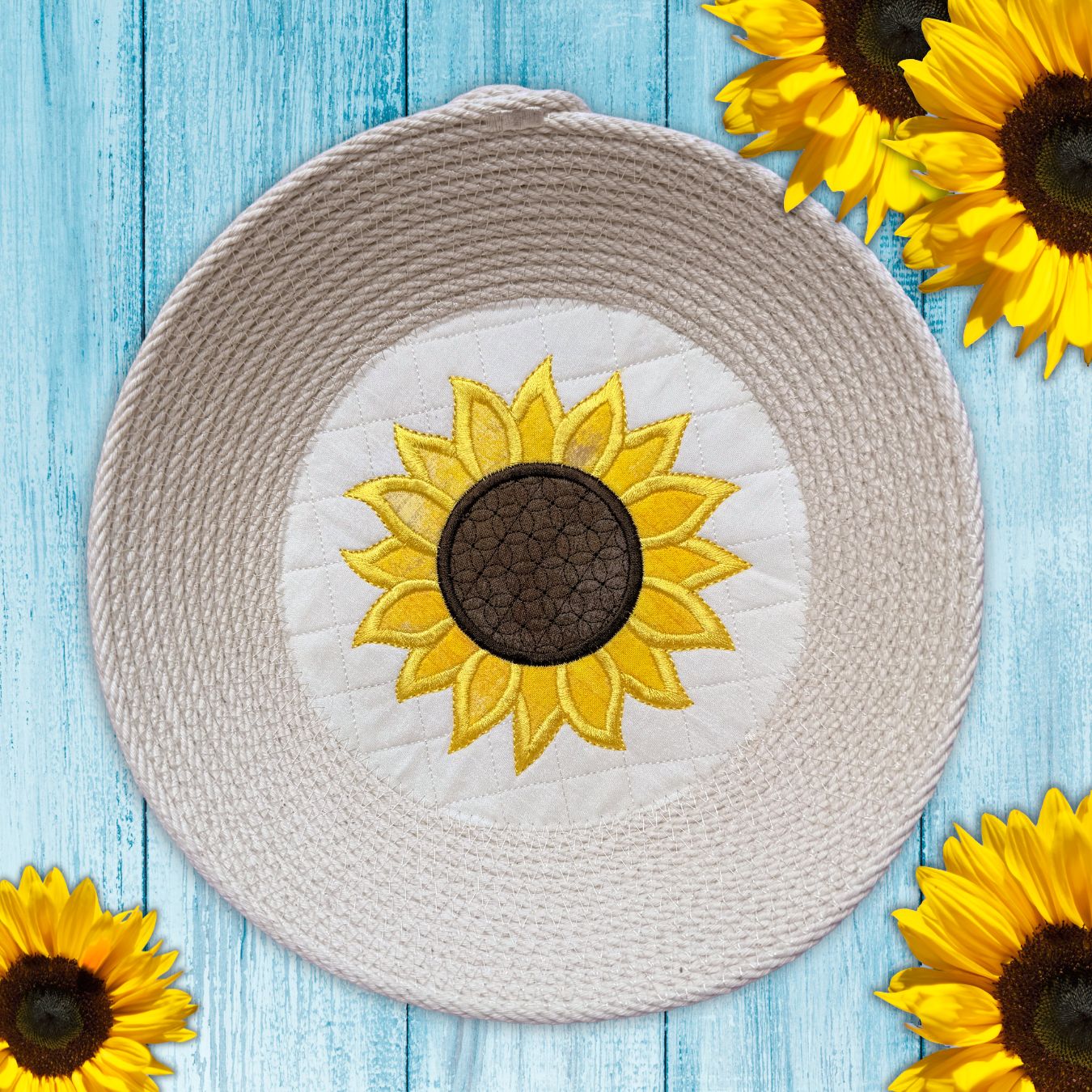 Stunning Sunflowers Rope Bowl Bases In the Hoop Machine Embroidery Design Set