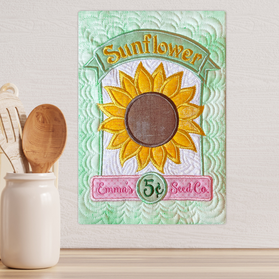 Sunflower Seed Packets Wall Hanging In the Hoop Embroidery Design