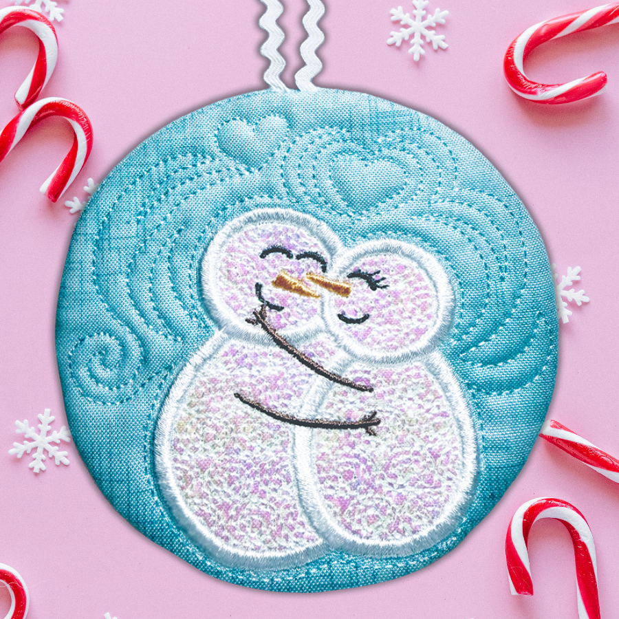 Snow in Love Ornament In-the-Hoop Machine Embroidery Design