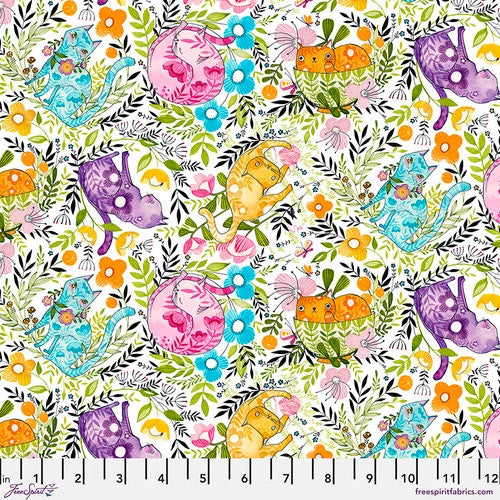 Free Spirit Curious Kitty/Multi: 1 Yard Cut
