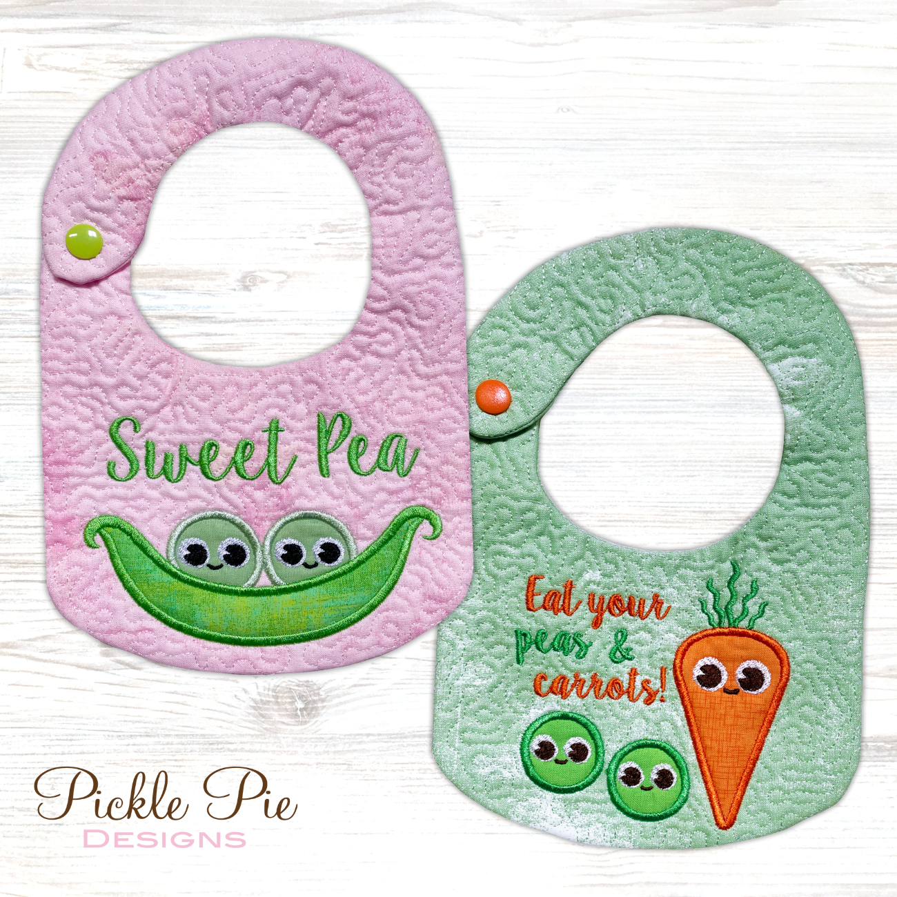 Peas and Carrots Baby Bibs In the Hoop Machine Embroidery