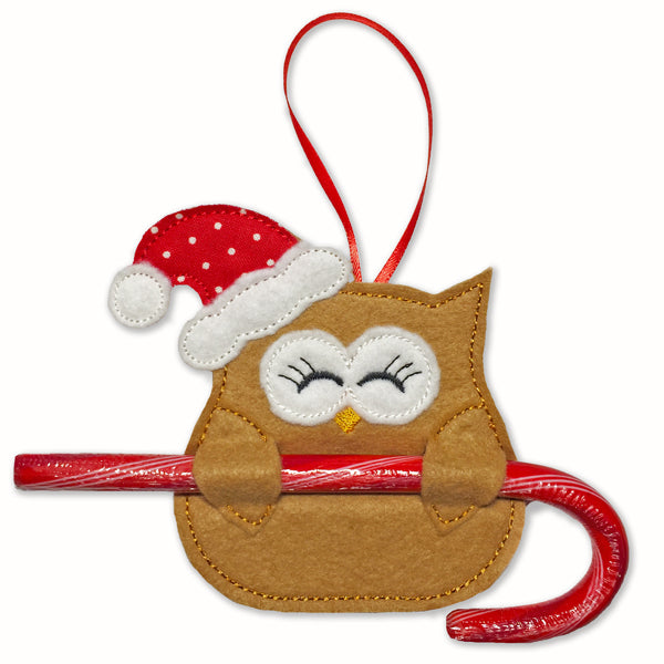 Santa Owl Candy Cane Holders In the Hoop Embroidery Designs