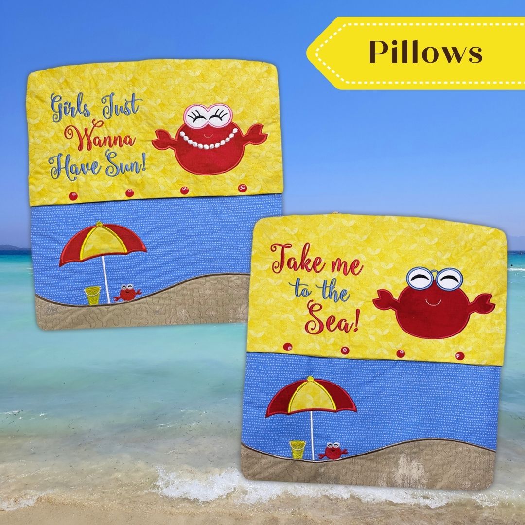 Seaside Sweeties Crab Boy &amp; Girl Pillow In the Hoop Machine Embroidery Designs Download