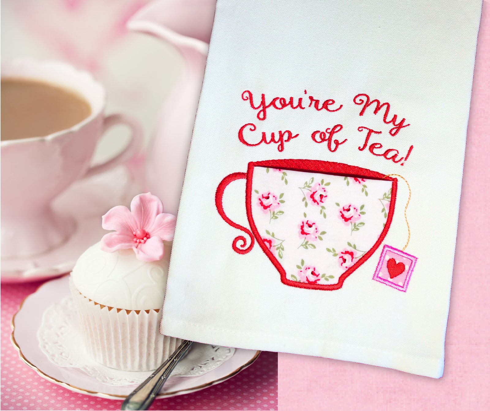 Cup of Tea Pocket Applique Machine Embroidery Design