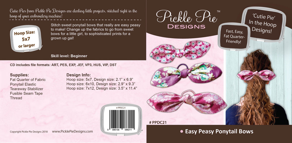 Easy Peasy Ponytail Bows In the Hoop Design CD