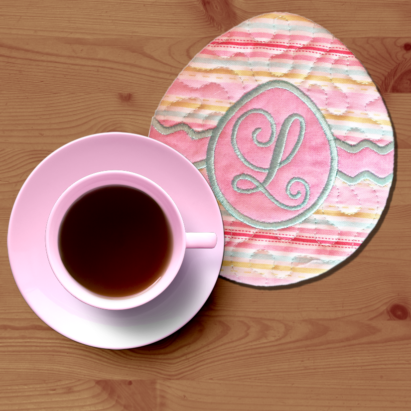 Monogrammed Easter Egg Coasters In the Hoop Embroidery Machine Design