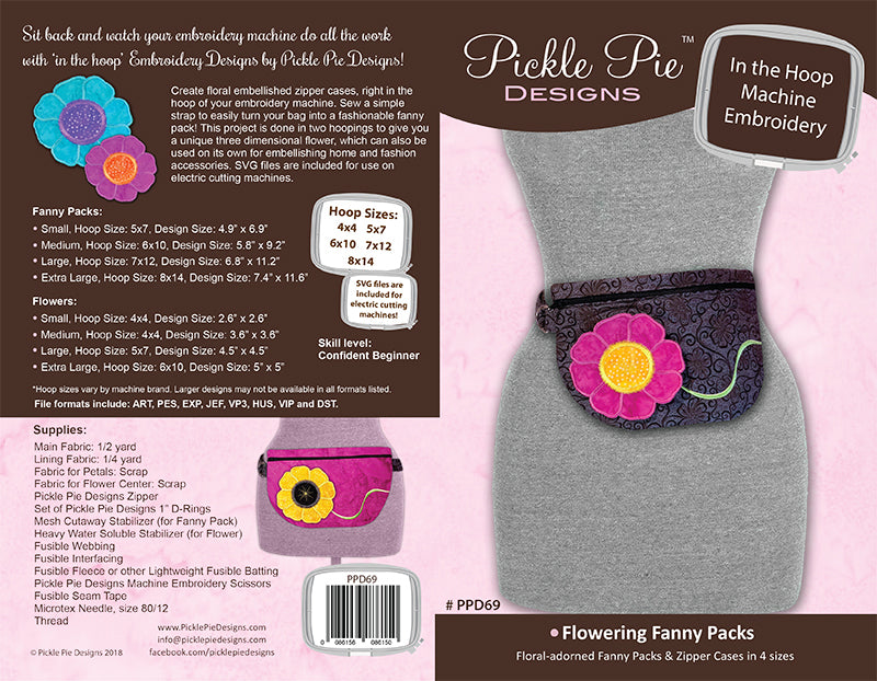Flowering Fanny Packs In the Hoop Machine Embroidery CD, Retail 29.99