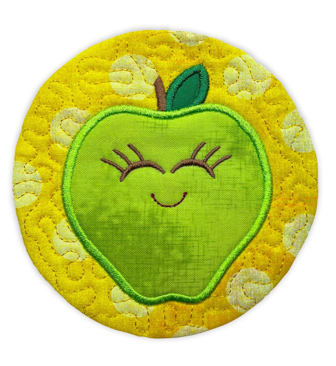 Happy Fall Apple Coaster In the Hoop Machine Embroidery Design Set
