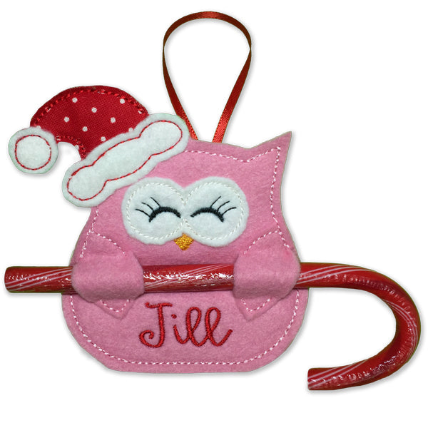 Santa Owl Candy Cane Holders In the Hoop Embroidery Designs