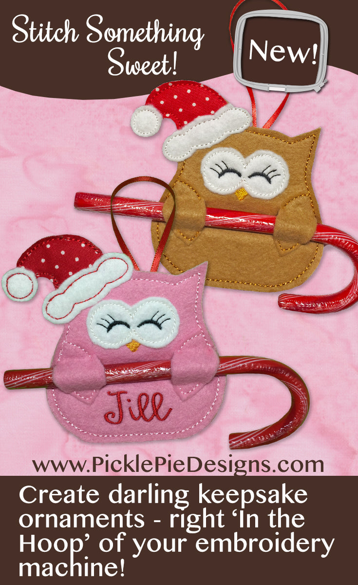 Santa Owl Candy Cane Holders In the Hoop Embroidery Designs