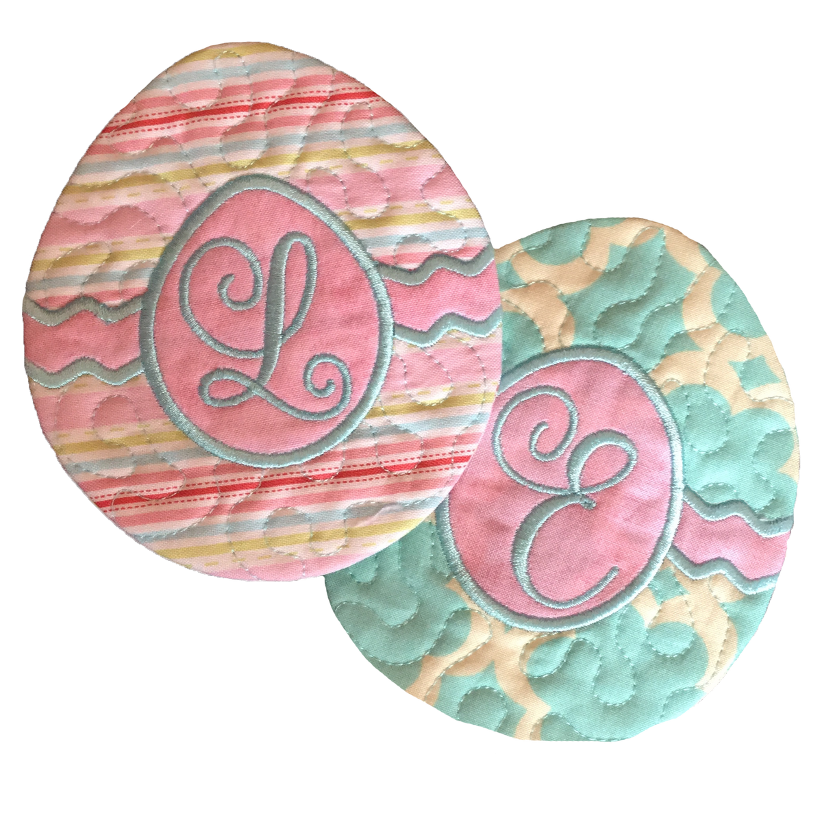 Monogrammed Easter Egg Coasters In the Hoop Embroidery Machine Design