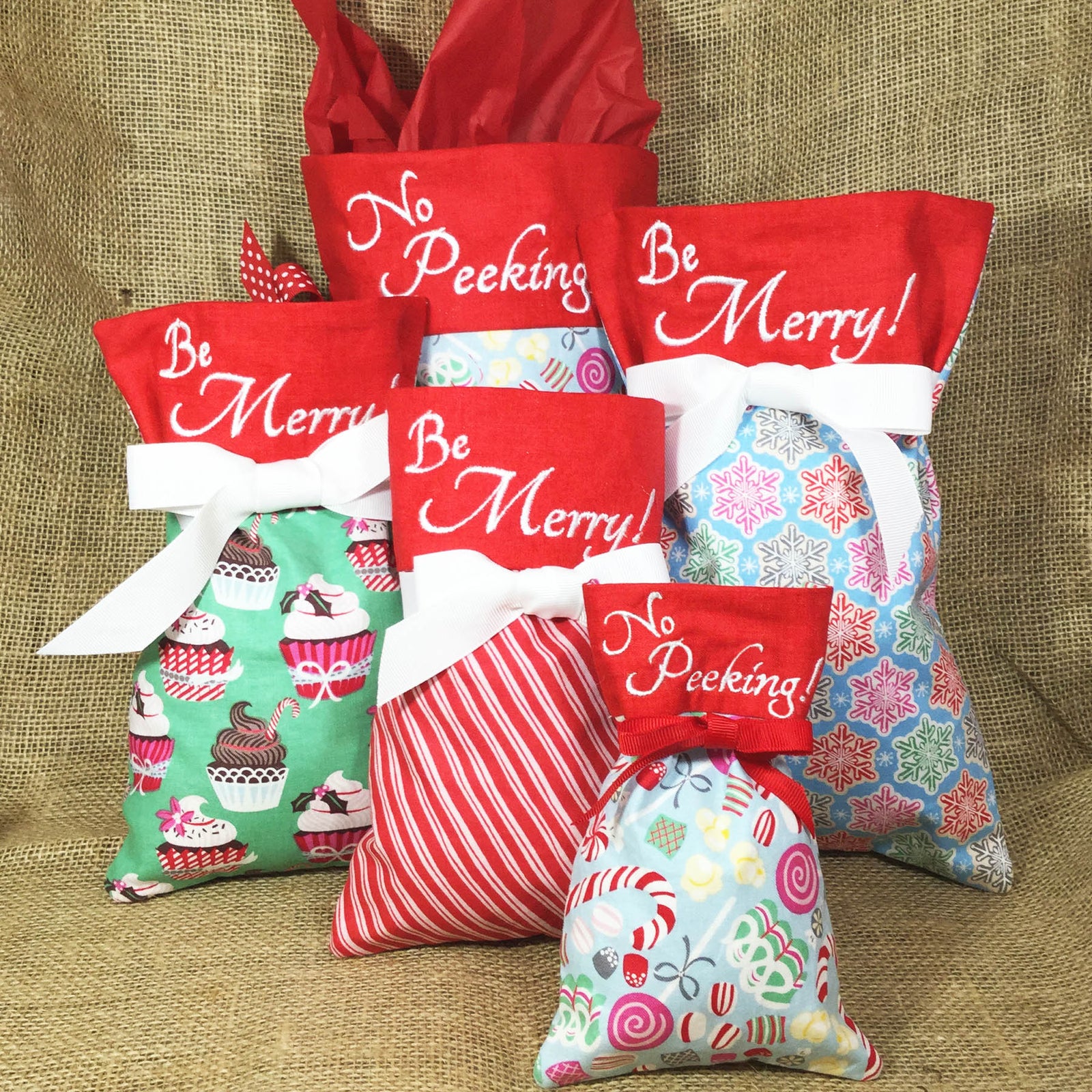 Christmas gift bags in the hoop machine embroidery design