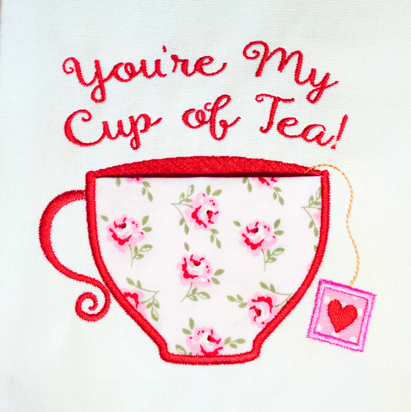 Cup of Tea Pocket Applique Machine Embroidery Design