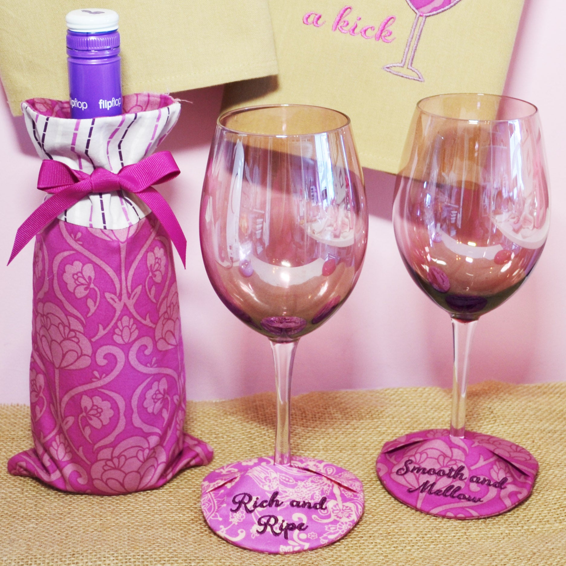 Wine Whimsy IN the hoop machine embroidery design