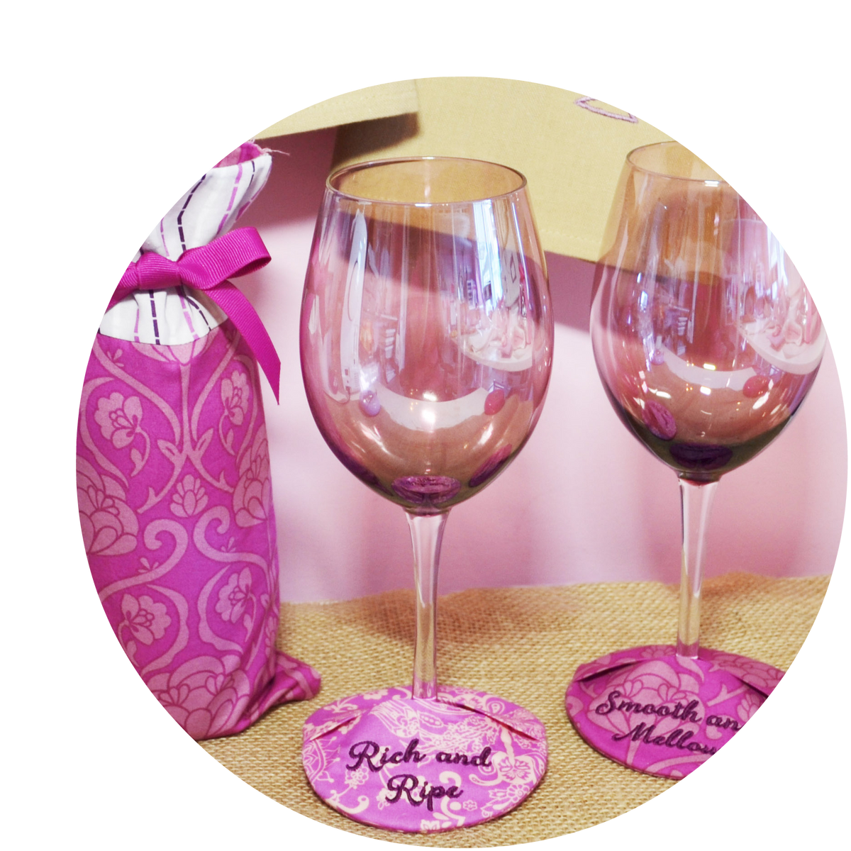 Wine Whimsy In the Hoop Embroidery Designs Wine Glass Coasters